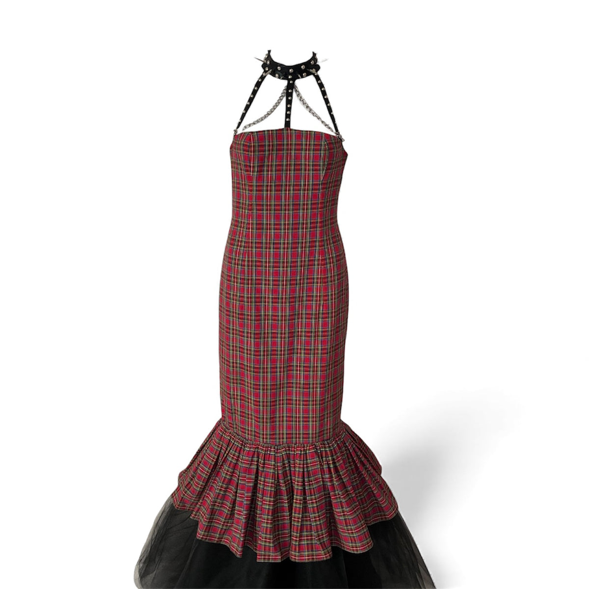 PLAID FLARE MERMAID GOWN
