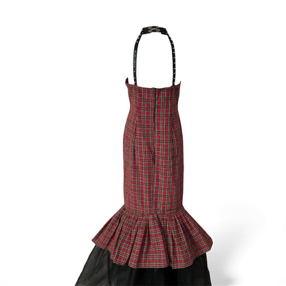 PLAID FLARE MERMAID GOWN