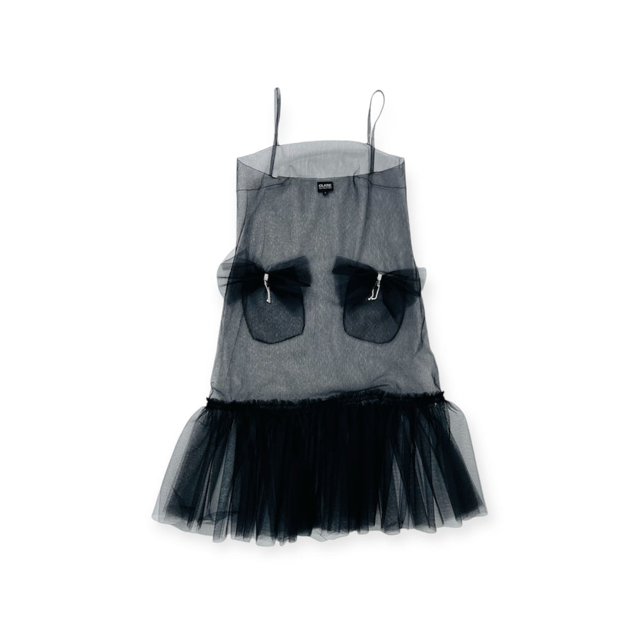 Black Sheer Bow Pocket Overlay Midi Dress